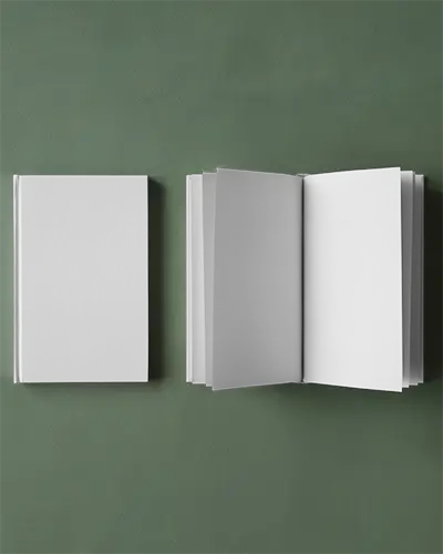 Open And Closed Book Mockup With Floating Pages For Branding Display