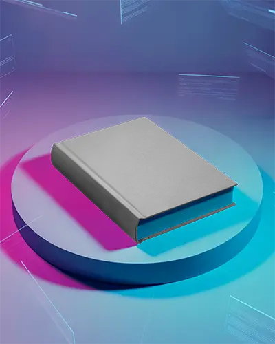 Professional Book Mockup Showcasing Hardcover Design In Futuristic Digital Setting For Marketing Use