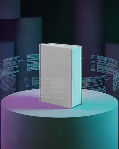 Modern Book Mockup On Abstract Round Podium With Coding Text Effect