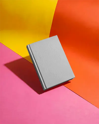 Blank Hardcover Book Mockup On Bold Geometric Background For Design Presentations