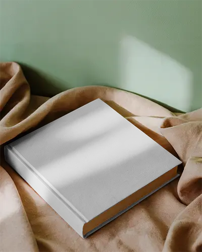 Hardcover Book Mockup On Soft Fabric Background For Minimalist Publishing Design