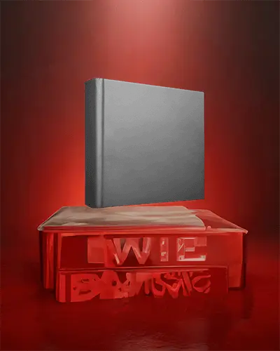 Red Light Book Cover Mockup Hardback Floating In Contemporary Artistic Scene For Stylish Branding