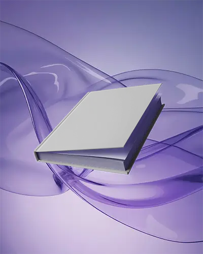 Floating Book Mockup With Transparent Purple Ribbons And Modern Design Background