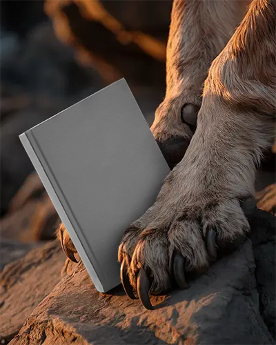 Empty Book Cover Mockup With Wildlife Animal Paw On Stone Rugged Scene Creative Mockup