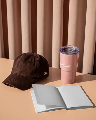 Minimalist Open Book Mockup With Blank Pages With Accessories For Branding