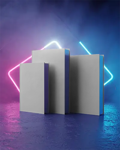 Stacked Hardcover Book Mockup With Glowing Neon Lights For Publishing Presentation