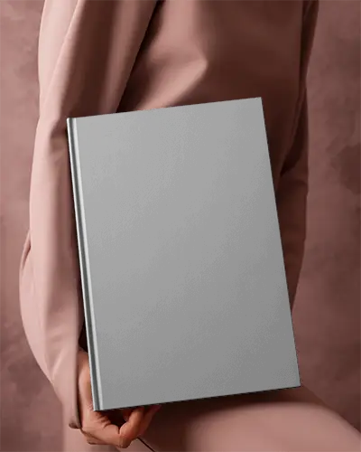 Plain Hardcover Book Mockup Held In Hand Against Smooth Textured Background Design Template