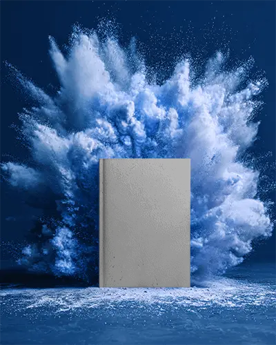 Hardcover Book Mockup With Dynamic Powder Explosion Background For Design Presentation