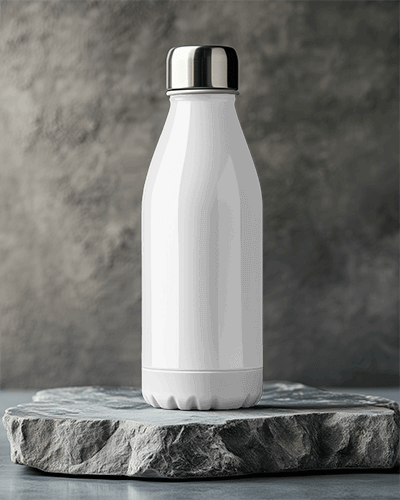 Stylish Metal Hydration Bottle Mockup With Exotic Nature Inspired Label And Leakproof Cap