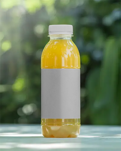 Plastic Juice Bottle Mockup With And Tropical Lighting Refreshing Drink Presentation