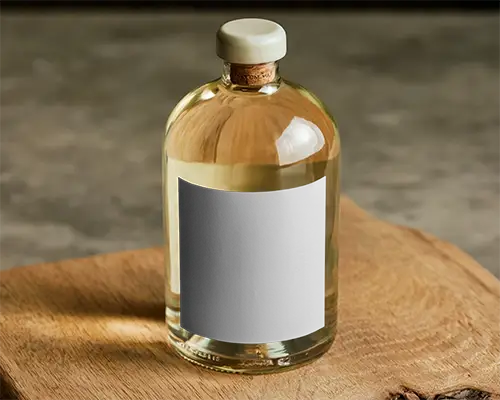 Rustic Wooden Surface Bottle Mockup Clear Glass With Minimal Label And Natural Daylight Shadow 0162