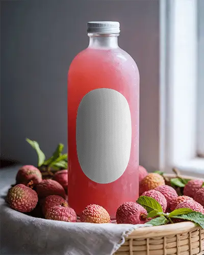 Refreshing Fruit Juice Bottle Mockup With Natural Fruit Surrounding And Clear Label Space 0173