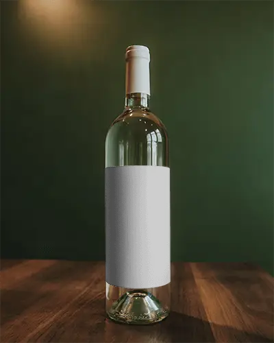 Elegant Wine Bottle Mockup With Blank Label Standing On Wooden Surface For Design