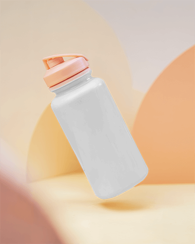 Pastel Bottle Mockup Floating White Bottle With Peach Lid Against Soft Beige And Orange Background Playful And Modern Design 026