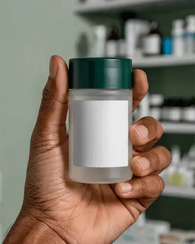 Hand Holding Cosmetic Bottle Mockup For Beauty Product Label Design