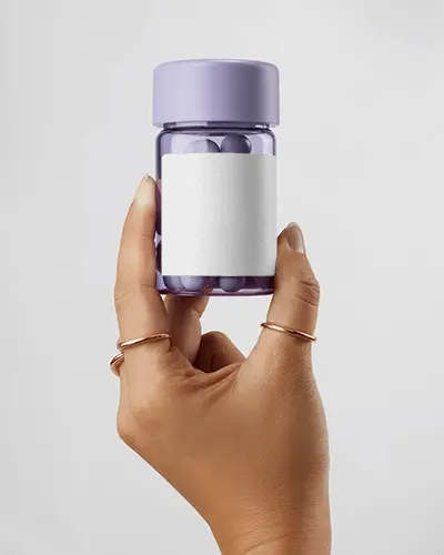 Minimalist Hand Held Medicine Bottle Mockup With Clear Label Space Design