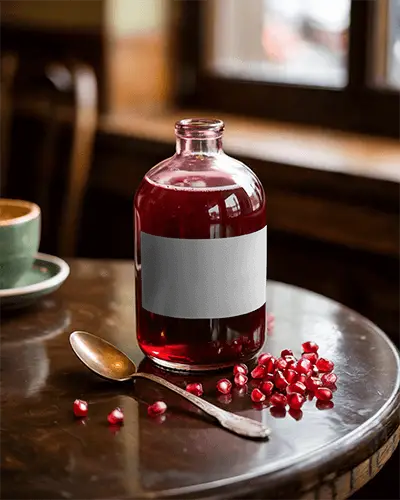premium-glass-bottle-mockup-with-fruit-juice-and-scattered-pomegranate-seeds-on-wooden-table-0273