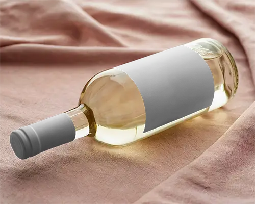 Realistic Glass Wine Bottle Mockup With Blank Customizable Label And Cork Top View