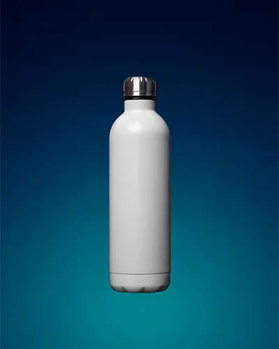 Sleek Metal Bottle Mockup Against Gradient Blue Background Modern And Minimal Style