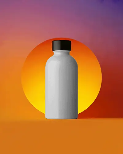 Supplement Bottle Mockup Front View With Vibrant Sunset Gradient Background Creative And Bold