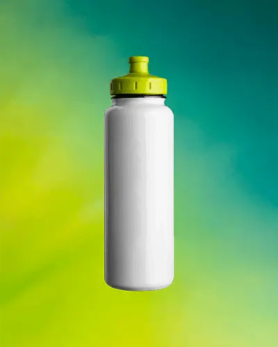 Sporty Water Bottle Mockup Floating Against Green Yellow Gradient Background Dynamic Style