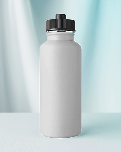 Minimalist Gym Water Bottle Mockup With Black Lid On Light Blue Surface Elegant And Sporty Look 036