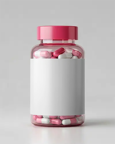 Pill Bottle Mockup With Transparent Design And Space For Custom Branding Elements