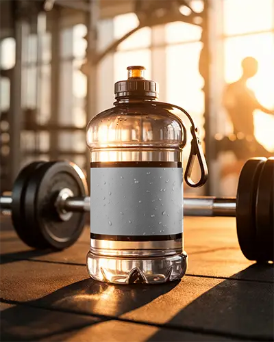 Large Water Bottle Mockup For Gym Use With Customizable Label Design Template
