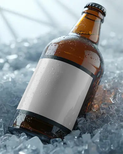 Realistic Bottle Mockup On Ice Refreshing Cold Drink Packaging Display