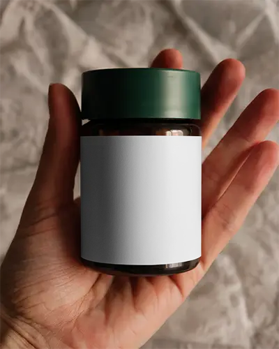 Compact Glass Bottle Mockup For Cosmetics Supplements Or Vitamins Packaging Design