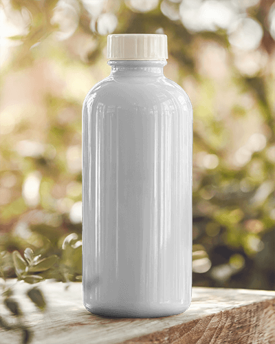 Glossy White Bottle Mockup On Wooden Surface Surrounded By Soft Natural Greenery Warm And Organic Feel 037