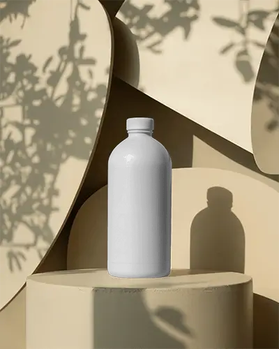 Realistic Bottle Mockup With Cap On Geometric Abstract Background For Design Showcase