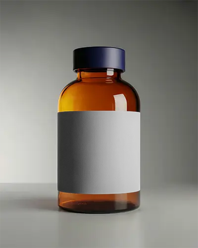 Vertical Amber Bottle Mockup With Minimalist Black Label And Solid Cap For Product Display