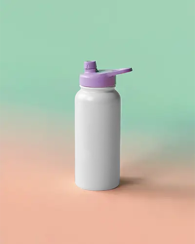Sports Bottle Mockup With Purple Lid On Soft Gradient Background
