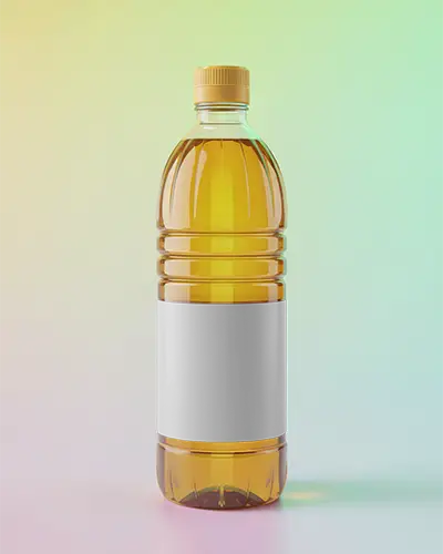 Golden Oil Bottle Mockup On Gradient Background With Minimal Studio Lighting