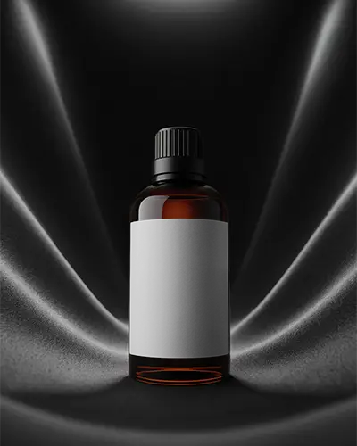 Bottle Mockup On Black Satin Fabric With Soft Spotlight Effect