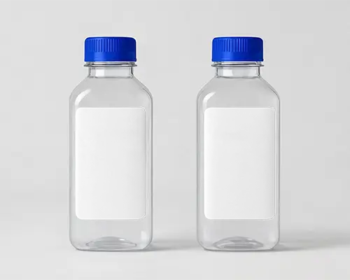 Twin Water Bottle Mockup With Blue Caps On White Minimal Background