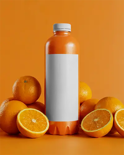Fresh Citrus Fruit Beverage Bottle Mockup For Natural Juice Packaging And Label Design Presentation