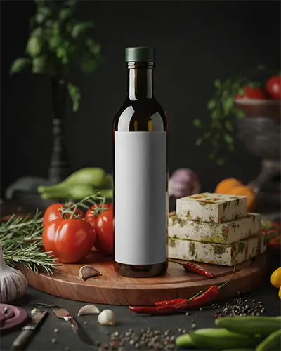 Premium Glass Bottle Mockup For Olive Oil Herbal Extracts Or Gourmet Sauces Display Packaging