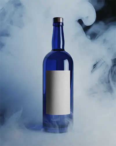 Elegant Bottle Mockup With Simple Black Label Surrounded By Mysterious Smoky Visual Effects