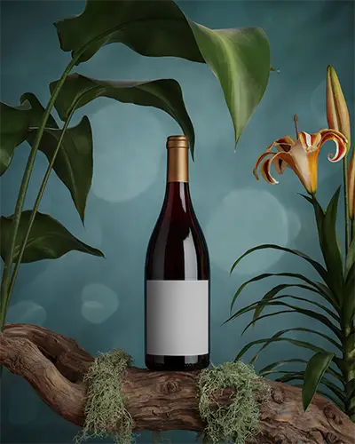 Elegant Wine Bottle Mockup With Natural Elements For Branding And Packaging Design