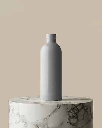 Minimalist Modern Bottle Mockup On Marble Pedestal For Luxury Product Packaging Design