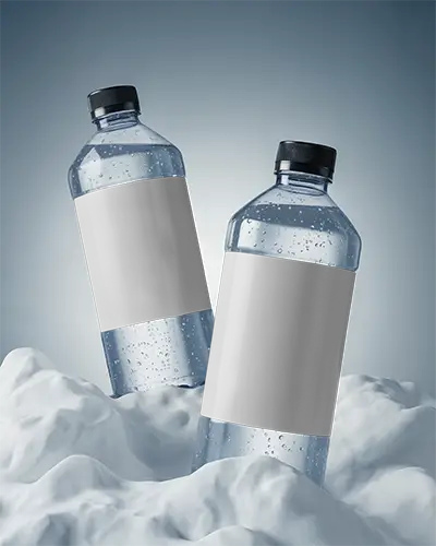 Sleek Clear Plastic Bottle Mockup With Black Label Floating On Foam Background For Branding