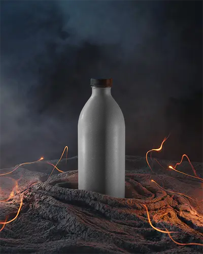 Premium Bottle Mockup With Smoky Background And Abstract Glowing Light Effects For Design