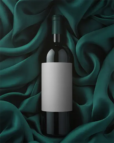 Elegant Wine Bottle Mockup With Smooth Fabric Background Premium Packaging Template