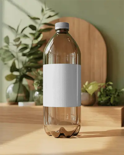 Clear Plastic Beverage Bottle Mockup With Custom Label Design For Branding Presentation