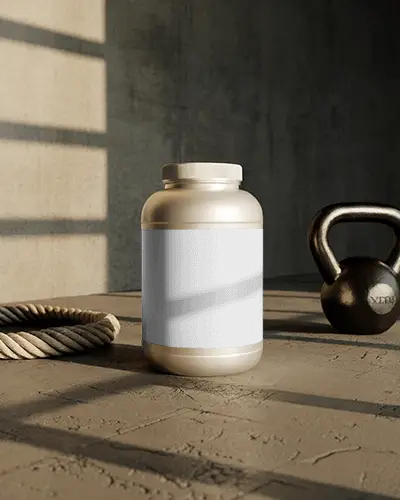 Protein Powder Bottle Mockup For Gym Supplement Promotion And Packaging Design Use