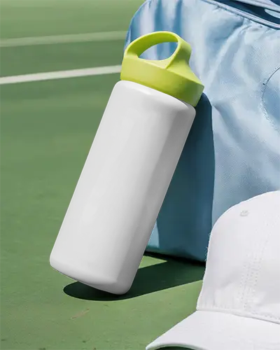 Reusable Sports Water Bottle Mockup With Carry Handle For Outdoor Fitness And Gym Use