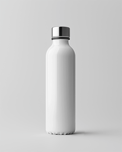 Minimalist Bottle Mockup With Metallic Screw Cap And Playful Smiley Face Design On Clean Background
