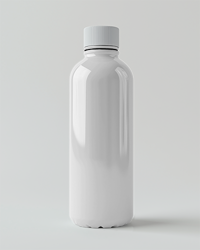 Sleek Plastic Bottle Mockup With Mountainous Landscape Design In Soft Pastel Tones On Light Grey Background